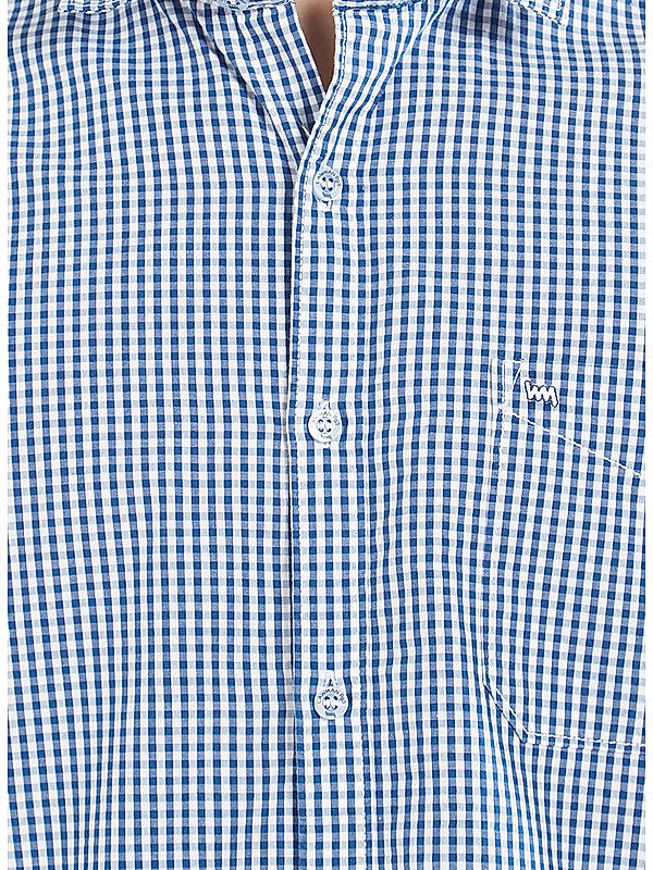 Checkered Blue Color Cotton Slim Fit Shirt